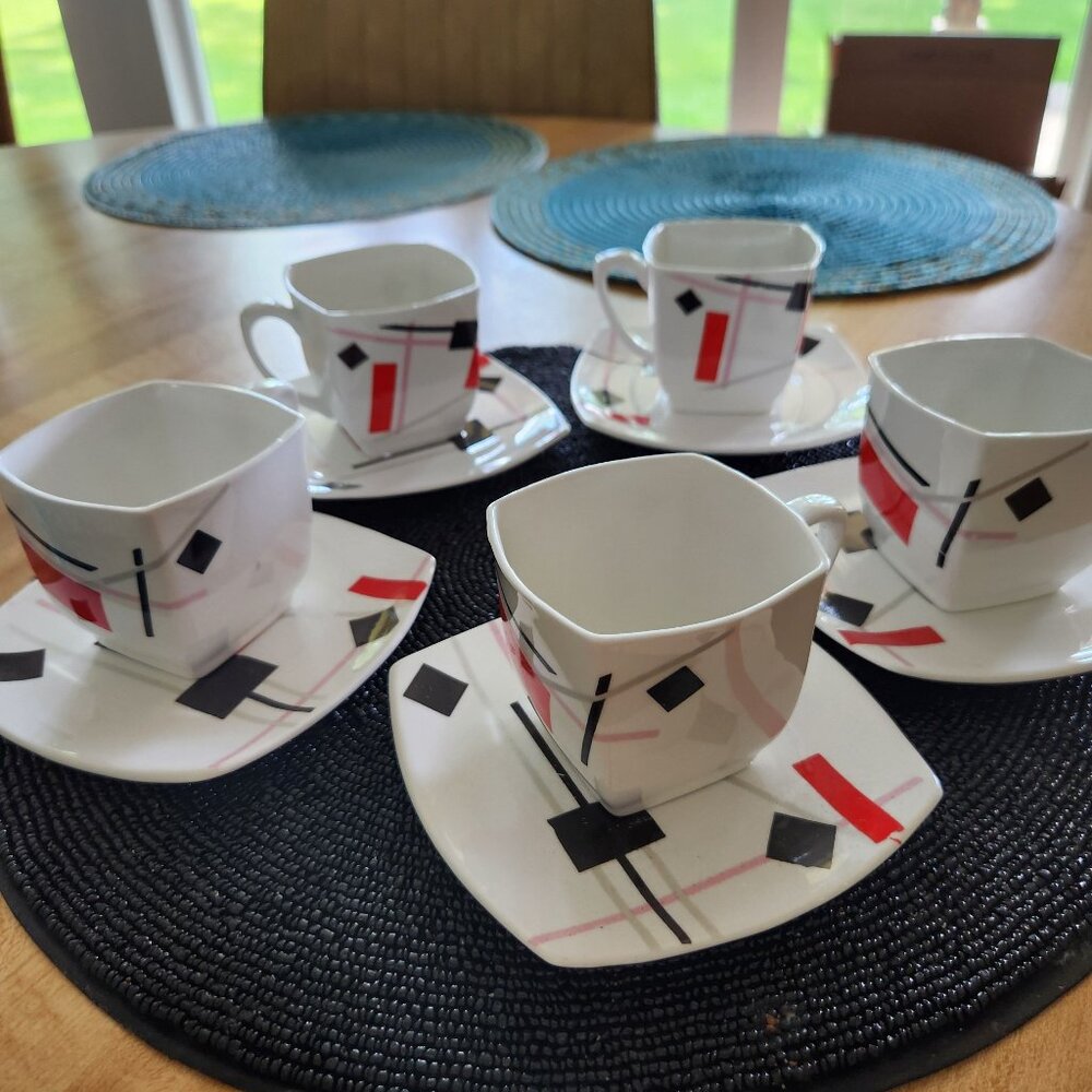 Mid-Century Modern Abstract Art Demitasse Cups and Saucers